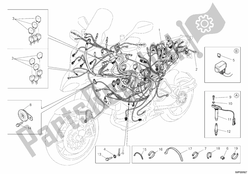Alle onderdelen voor de Kabelboom van de Ducati Multistrada 1200 ABS USA 2012